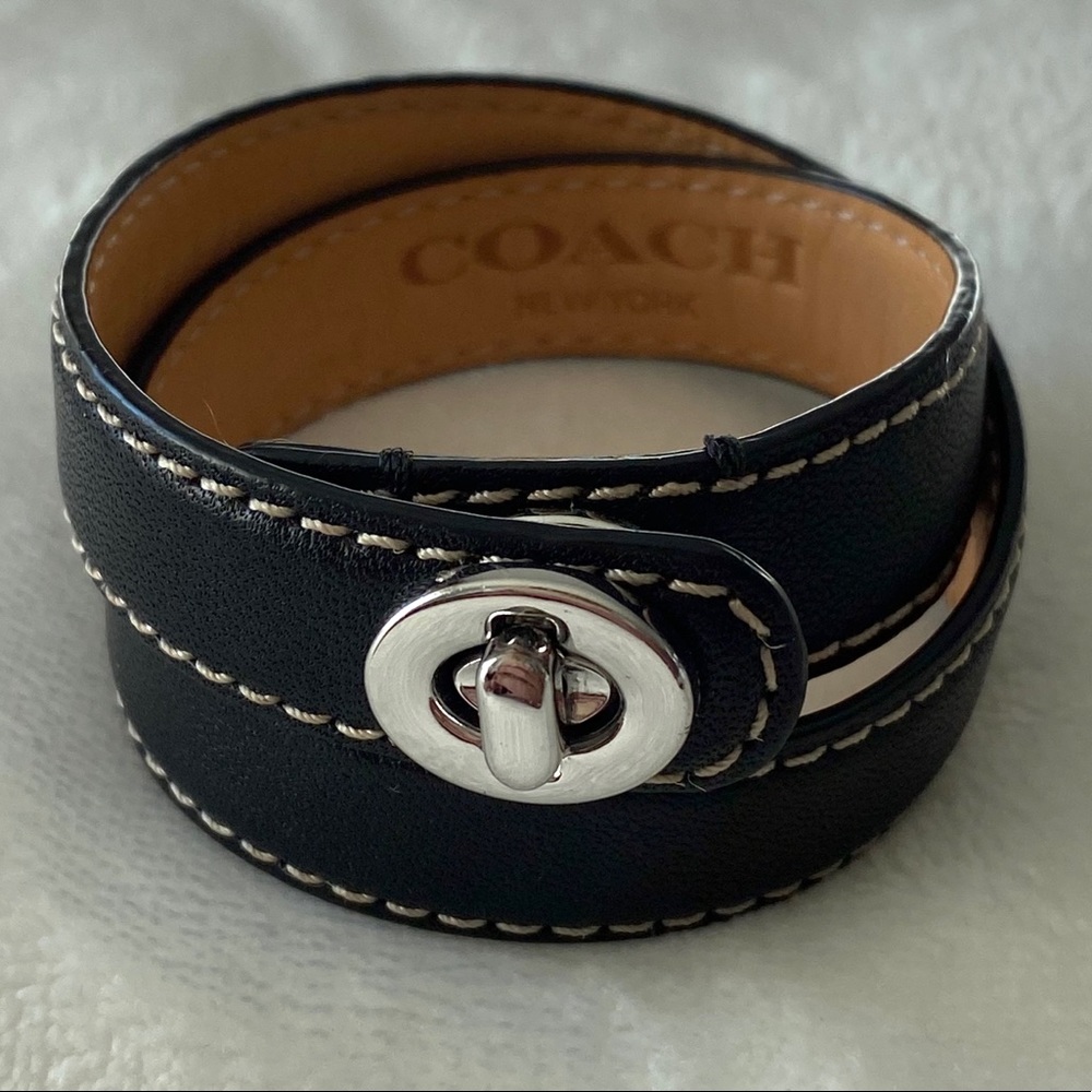 Coach Black Leather Turn Lock Bracelet